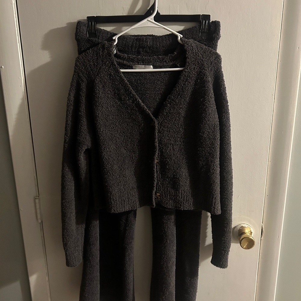Cozy + Fuzzy Black Knit Cardigan and Pants Set